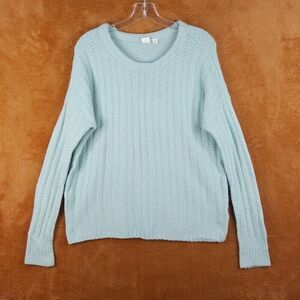 GAP Womens Sweater Medium Blue Pullover Chunky Knit Stretch Wool Alpaca Blend